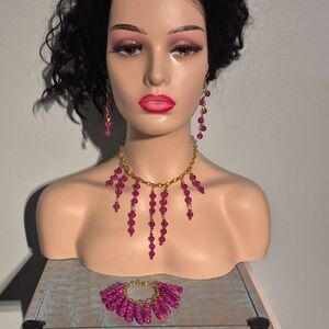 Elegant Gold and Pink Beaded Jewelry Set